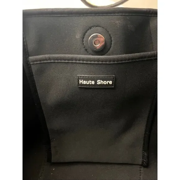 Never Used:  Haute Shore Blk neoprene tote/bag, python print, removable wristlet - Picture 6 of 10